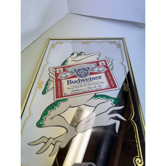 Vintage Budweiser Mirrored Frog Sign Anheuser Busch 1985 14"x9" Wall Hanging - Picture 2 of 6